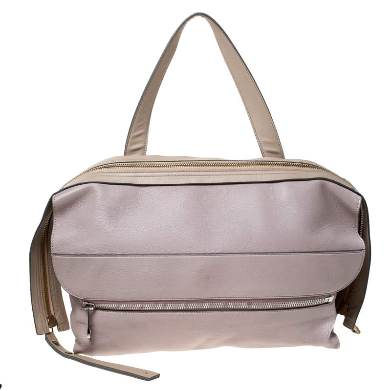 Pre Owned Chloe Pale Pink/Beige Leather Zip Top Handle Bag