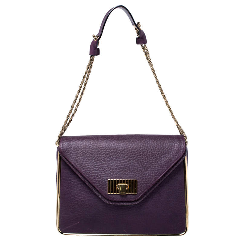 Chloe Purple Leather Medium Sally Shoulder Bag
