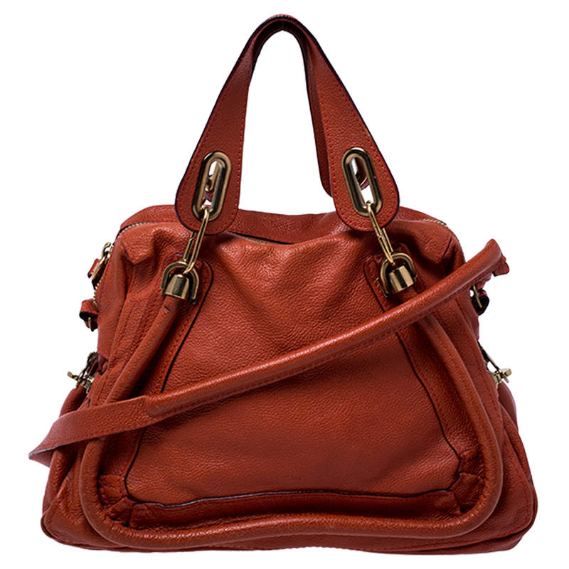 Pre Owned Chloe Orange Leather Medium Paraty Shoulder Bag