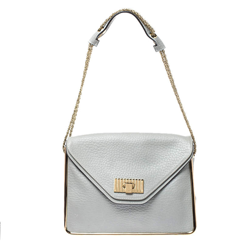 Pre Owned Chloe Pale Blue Leather Medium Sally Flap Shoulder Bag