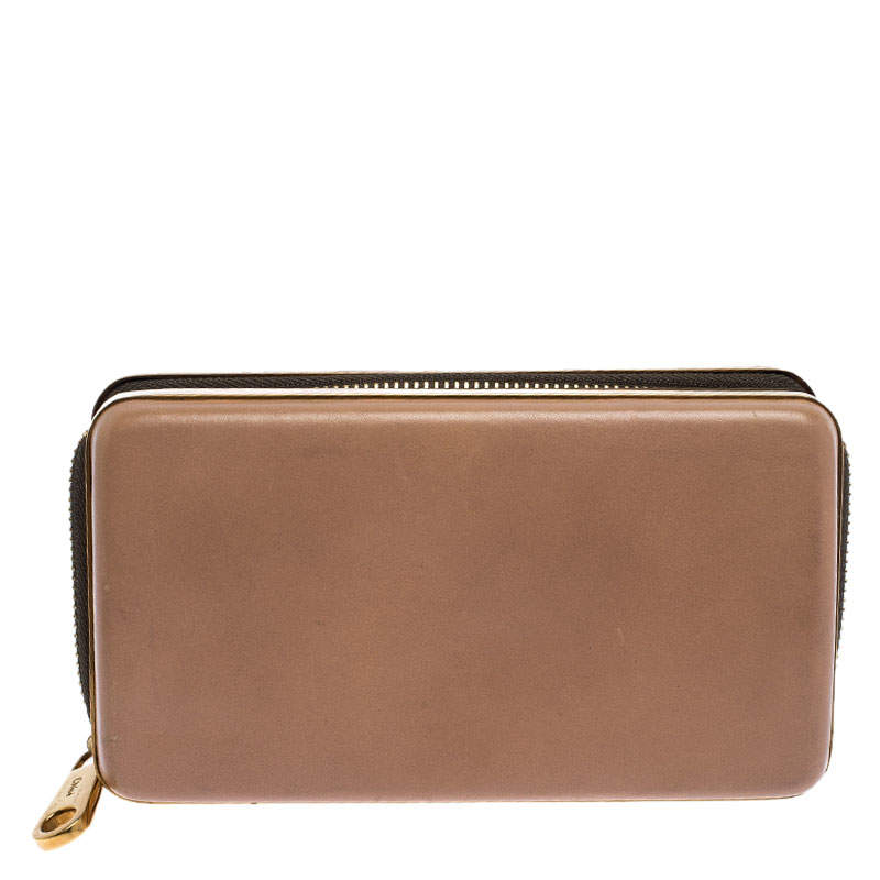 Pre Owned Chloe Beige Leather Zip Around Clutch