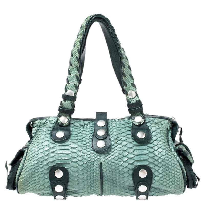 Pre Owned Chloe Green Python and Leather Silverado Satchel