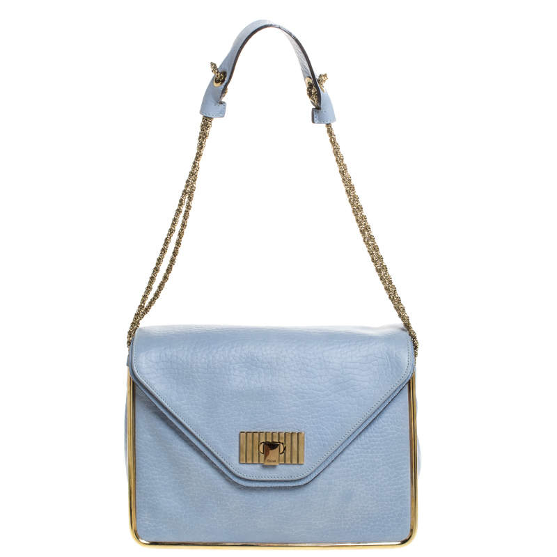 Pre Owned Chloe Sky Blue Leather Medium Sally Shoulder Bag