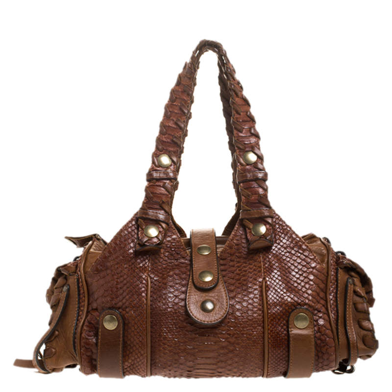 Pre Owned Chloe Dark Brown Python Silverado Satchel
