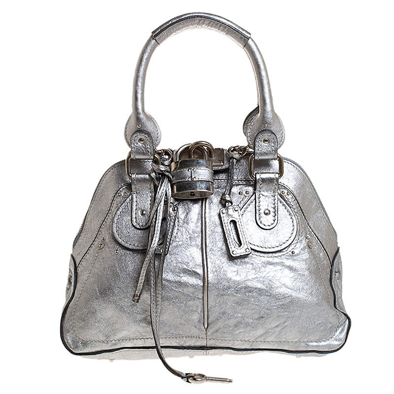 Pre Owned Chloe Metallic Silver Leather Large Paddington Satchel