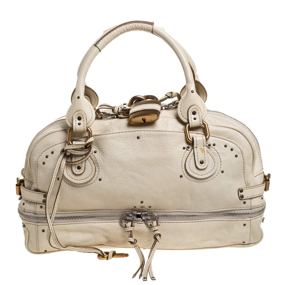 Pre Owned Chloe Cream Leather Paddington Zipped Satchel