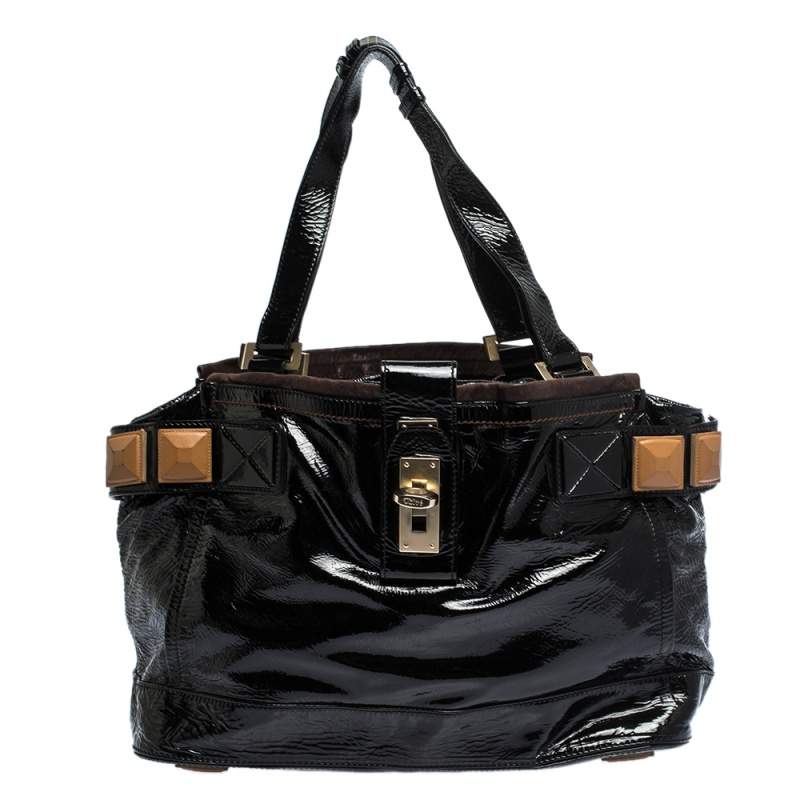 Pre Owned Chloe Black Patent Leather Audra Tote