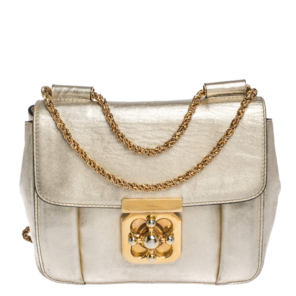 Chloe Metallic Gold Leather Small Elsie Shoulder Bag