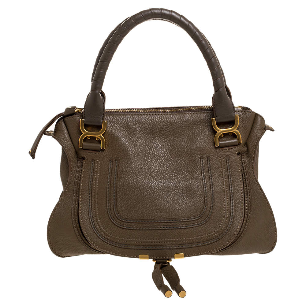 Pre Owned Chloe Olive Green Leather Medium Marcie Satchel