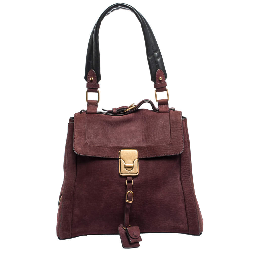 Pre Owned Chloe Burgundy/Black Nubuck and Leather Darla Satchel 