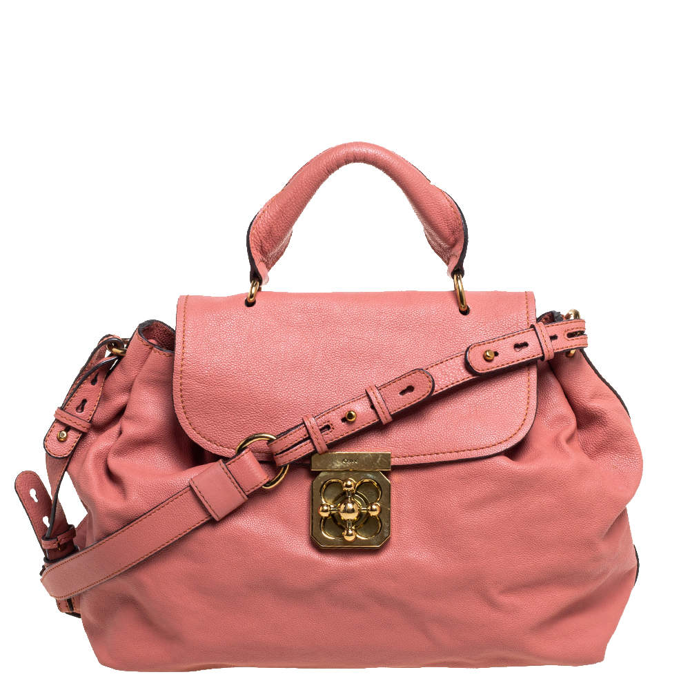 Pre Owned Chloe Cinnamon Rose Leather Elsie Top Handle Bag