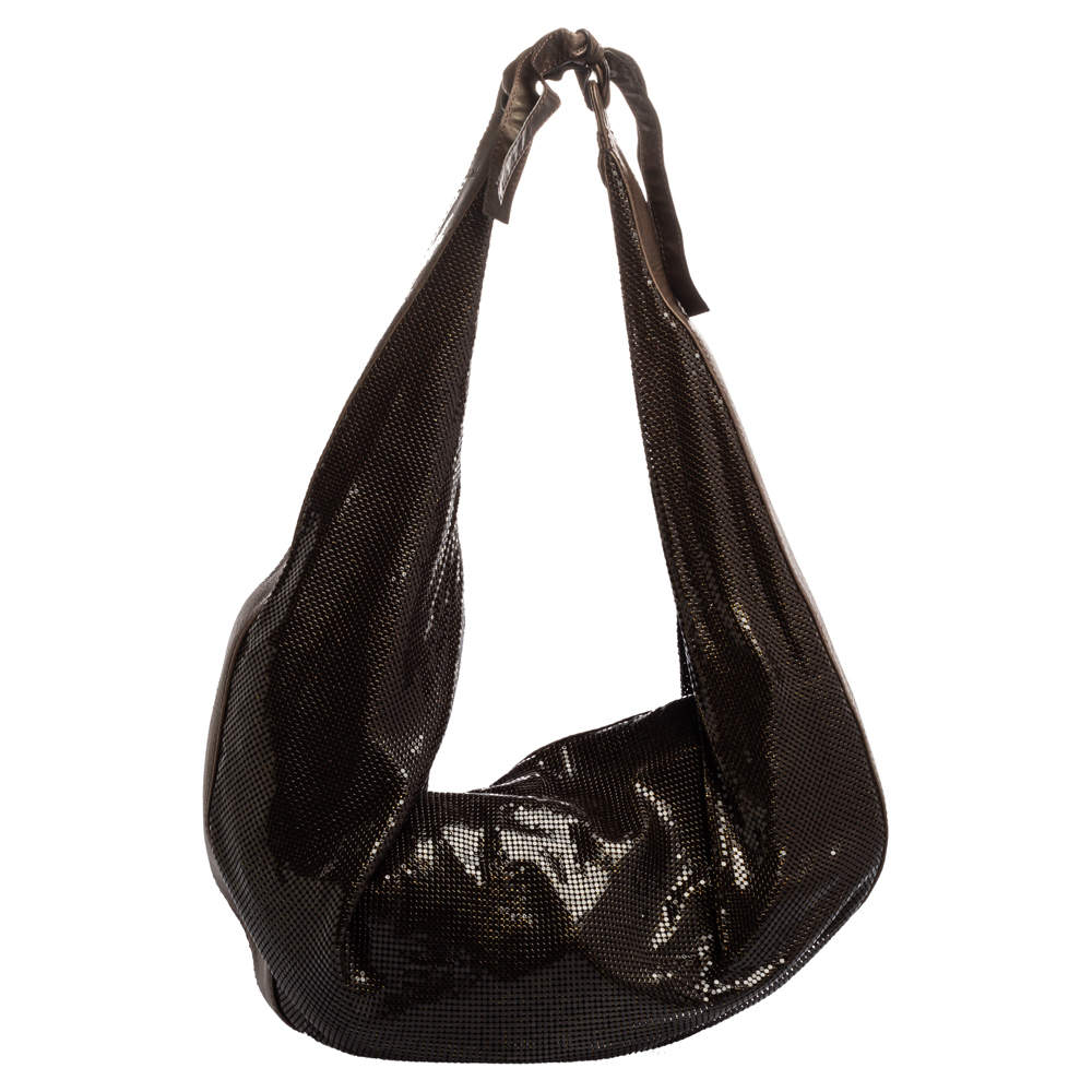 Pre Owned Chloe Dark Brown Metal Mesh and Leather Hobo