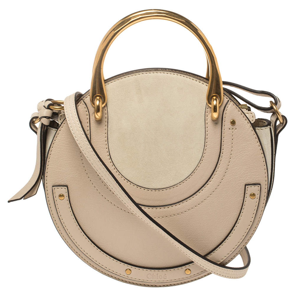Chloe Beige Leather and Suede Pixie Round Crossbody Bag Chloe The