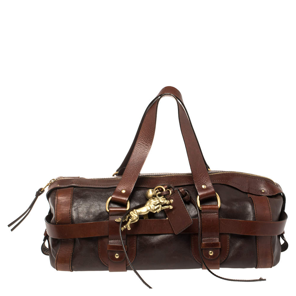 Pre Owned Chloe Dark Brown Leather Kerala Lock Horse Shoulder Bag
