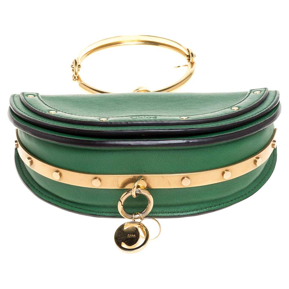 Chloe Green Leather Small Nile Bracelet Minaudiere Crossbody Bag