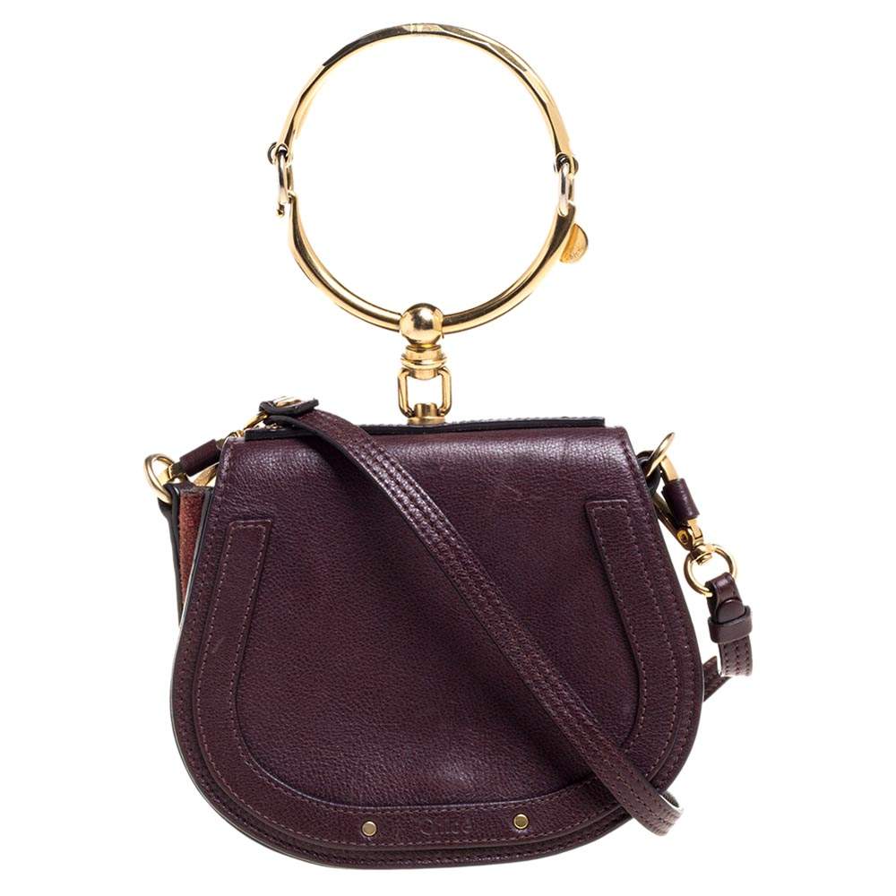 Chloe Dark Burgundy Leather and Suede Small Nile Bracelet Shoulder Bag