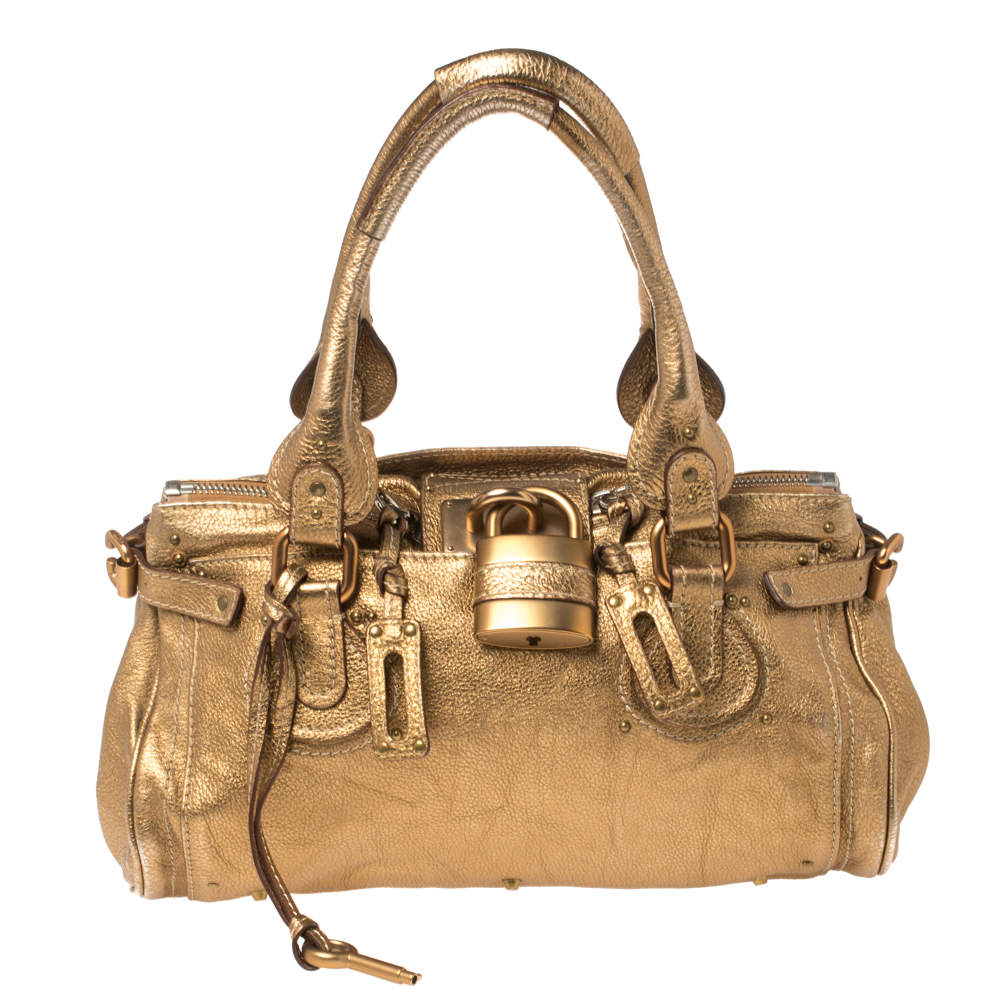 Pre Owned Chloe Golden Brown Grained Leather Medium Paddington Satchel