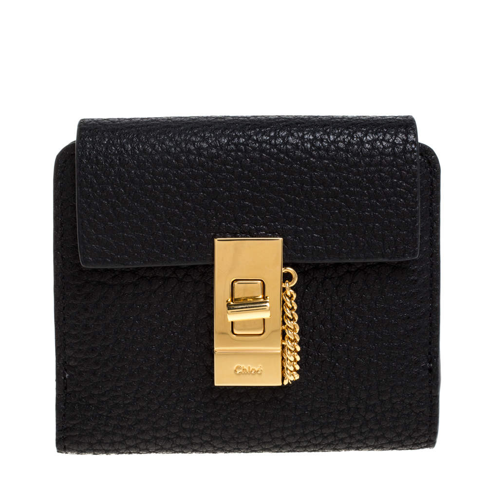 Chloe Black Leather Drew Compact Wallet