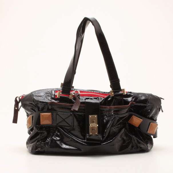 Pre Owned Chloe Black Patent Leather 'Audra' Tote