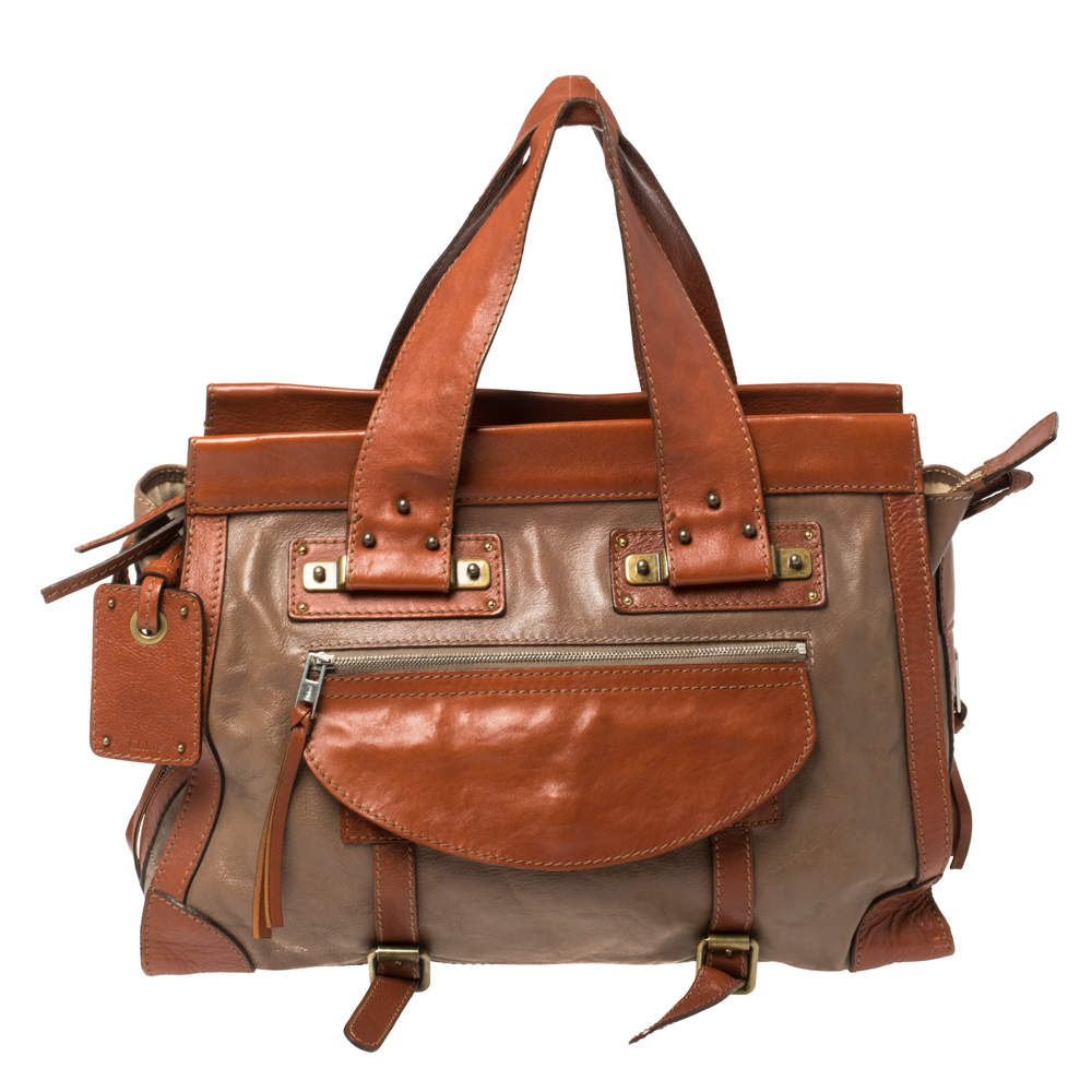 Chloe Brown/Tan Leather Zip Satchel