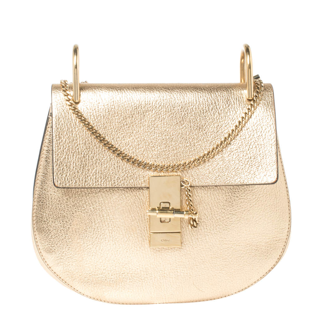 Chloe Metallic Gold Leather Medium Drew Shoulder Bag