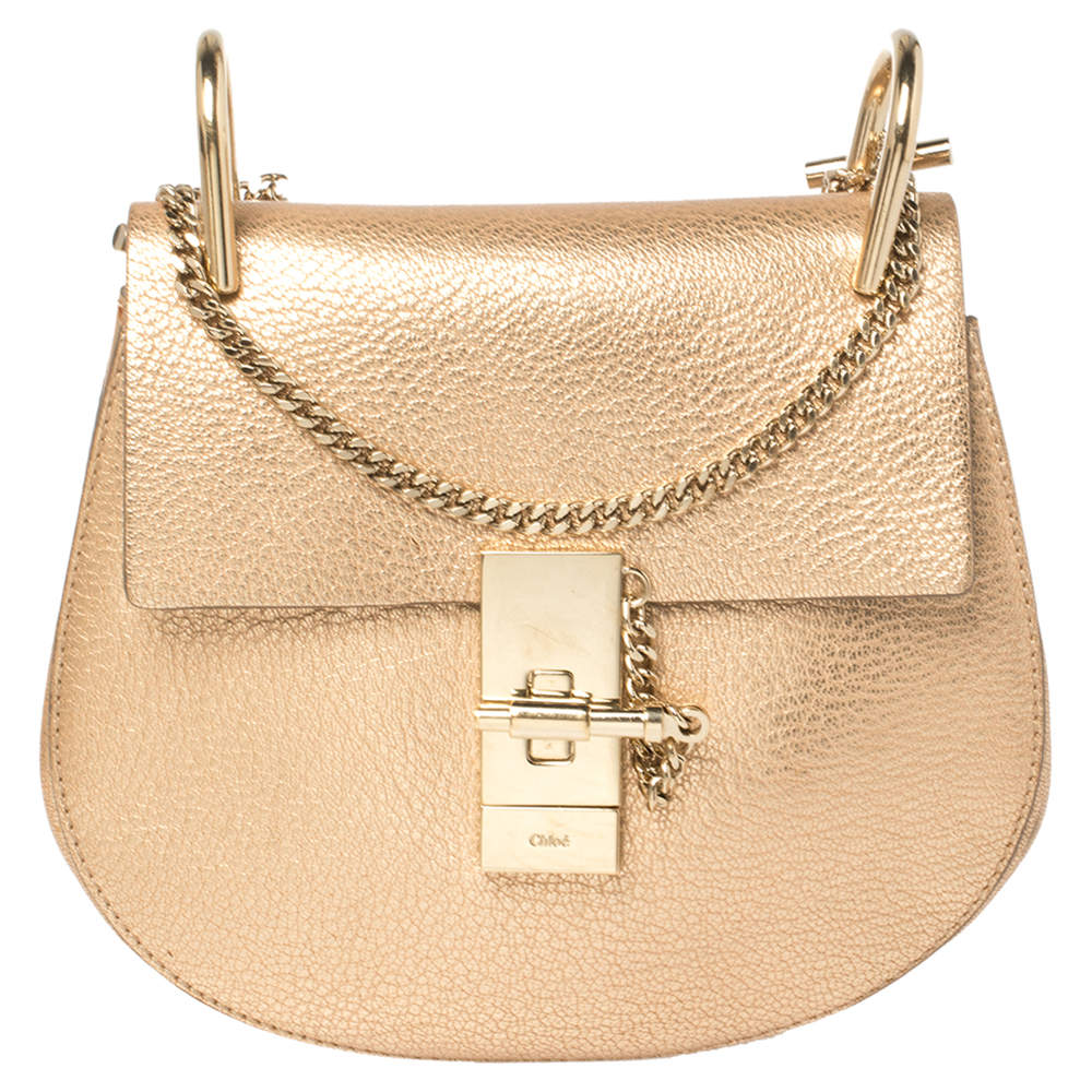 Chloe Metallic Rose Gold Leather Small Drew Shoulder Bag