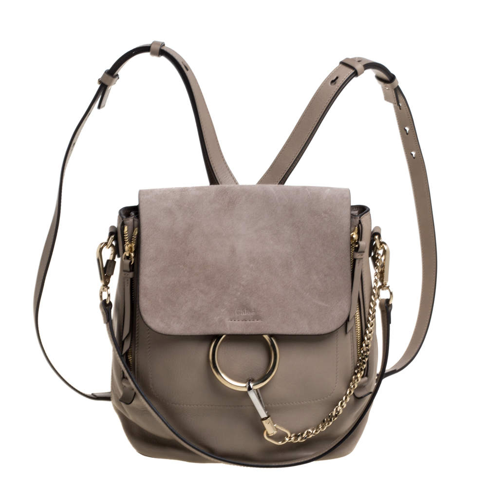 Chloe Grey Leather and Suede Medium Faye Backpack