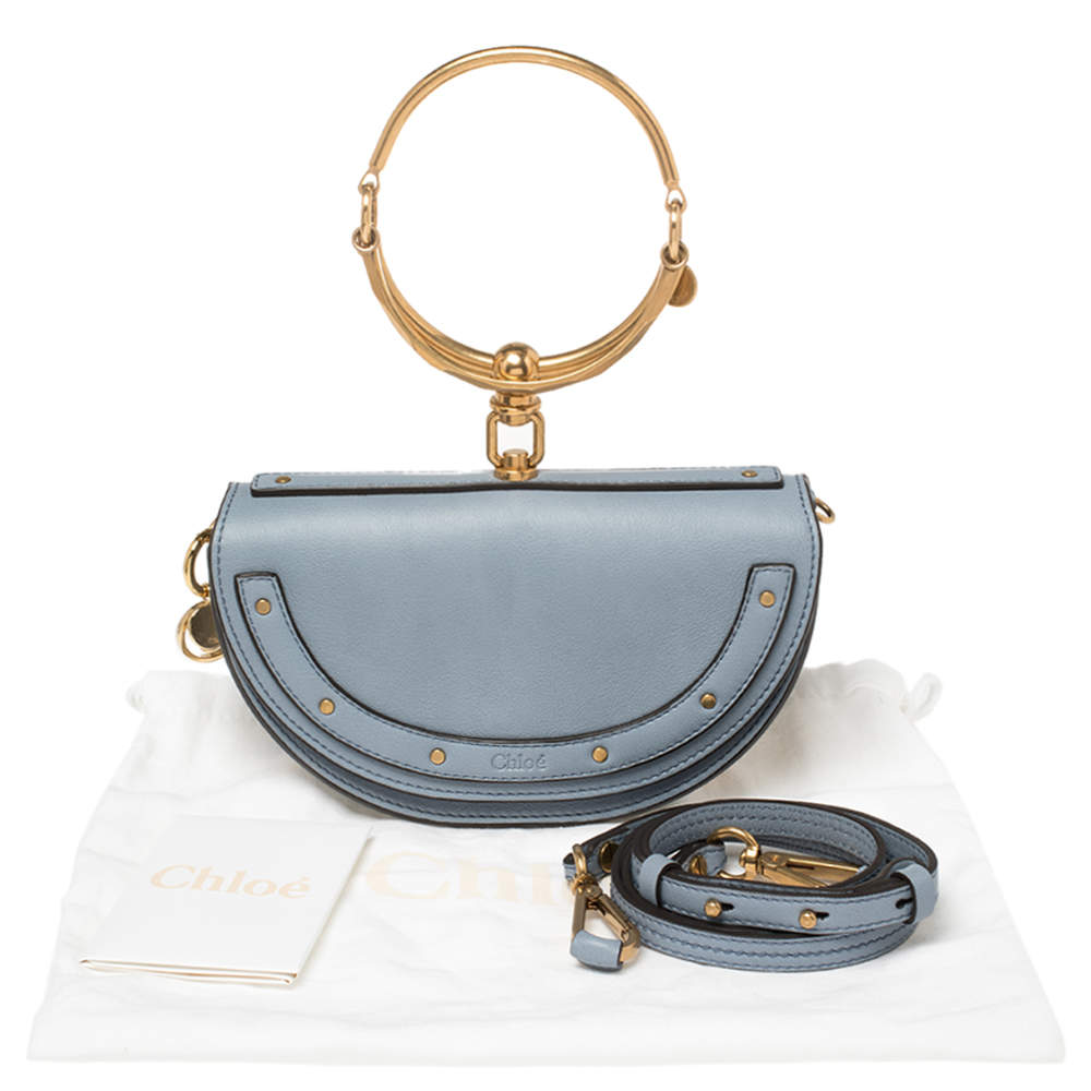 Chloe Blue Leather Small Nile Bracelet Minaudiere Crossbody Bag