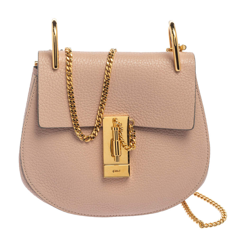 Pre Owned Chloe Powder Pink Leather Small Drew Shoulder Bag