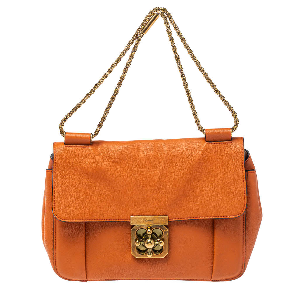 Pre Owned Chloe Orange Leather Medium Elsie Shoulder Bag