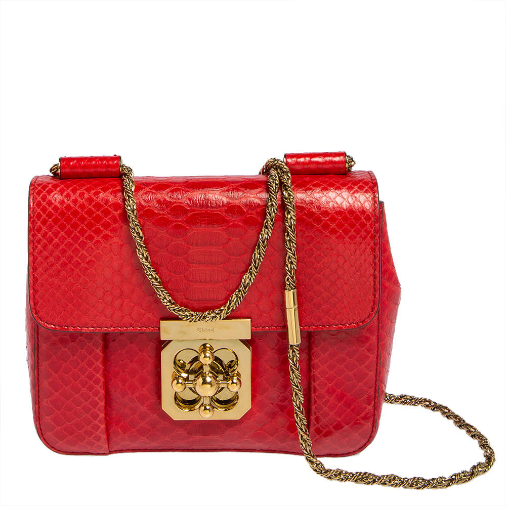 Pre Owned Chloe Red Python Small Elsie Shoulder Bag