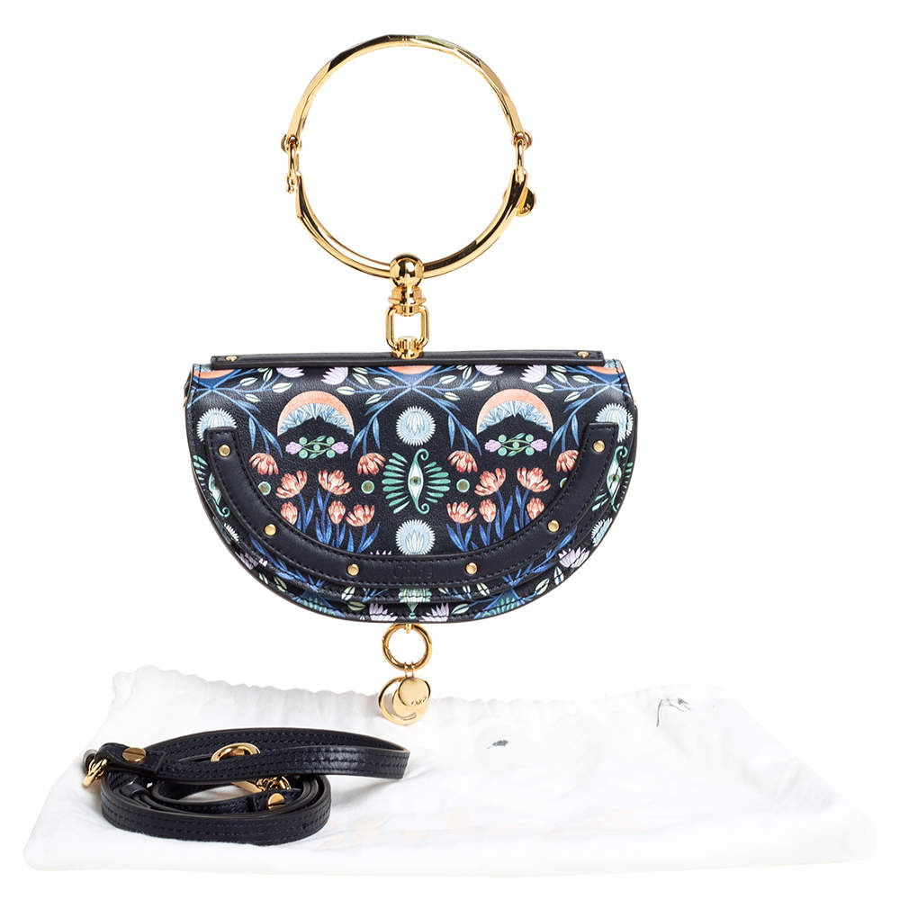 Chloe Black Floral Print Leather Small Nile Bracelet Minaudiere