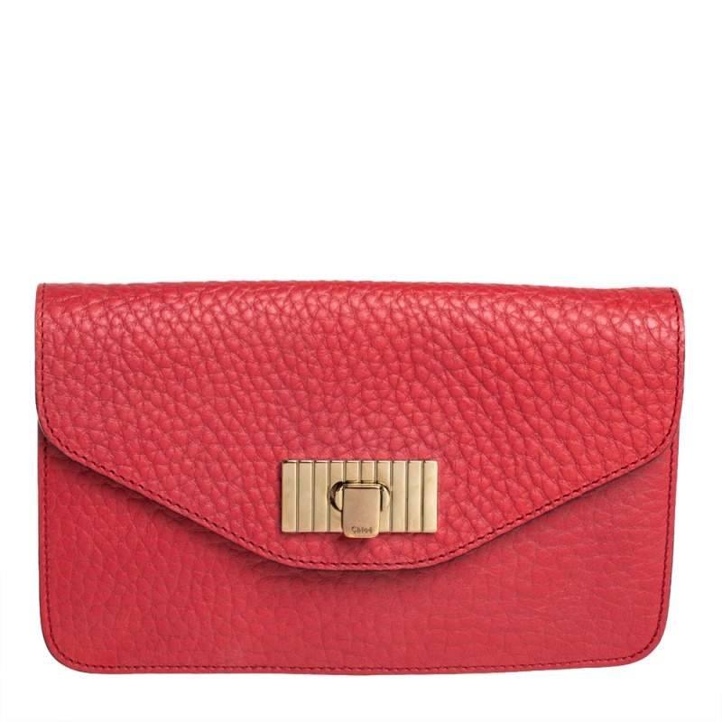 Pre Owned Chloe Red Pebbled Leather Sally Clutch
