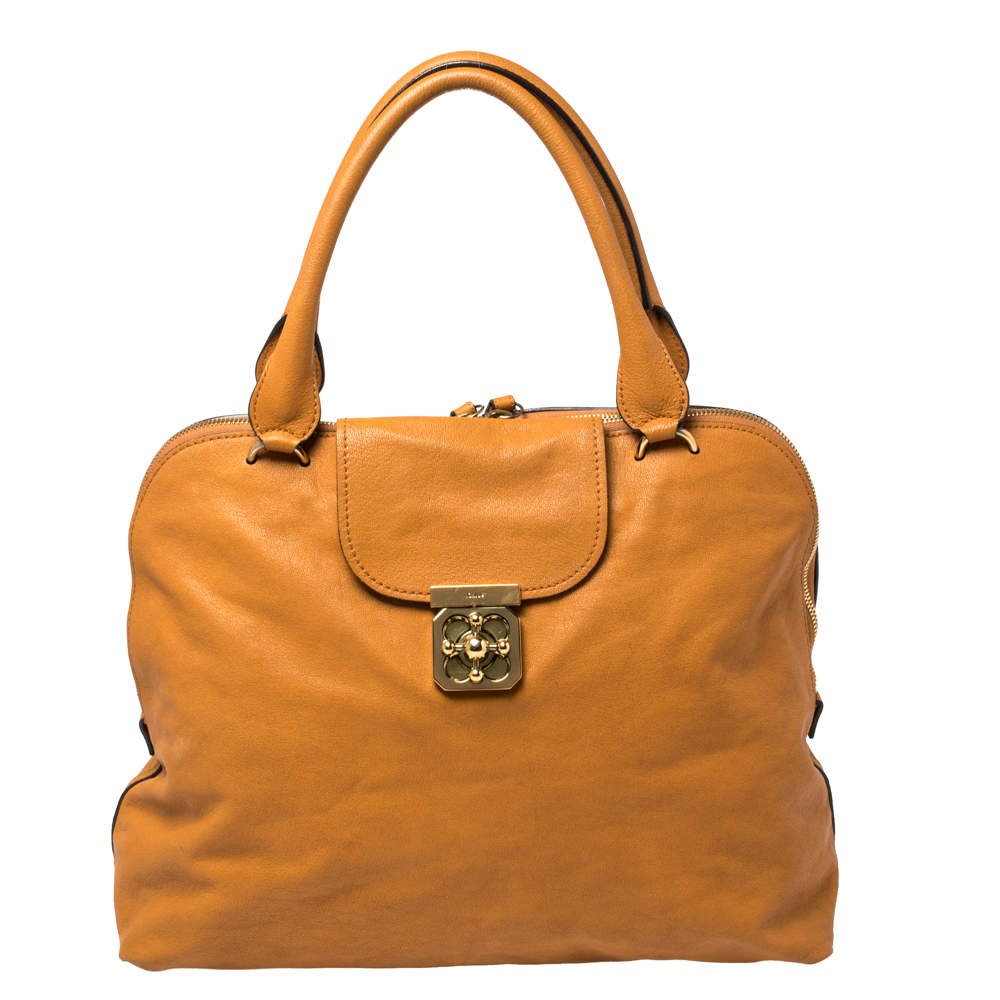 Chloe Orange Leather Large Elsie Bowling Bag