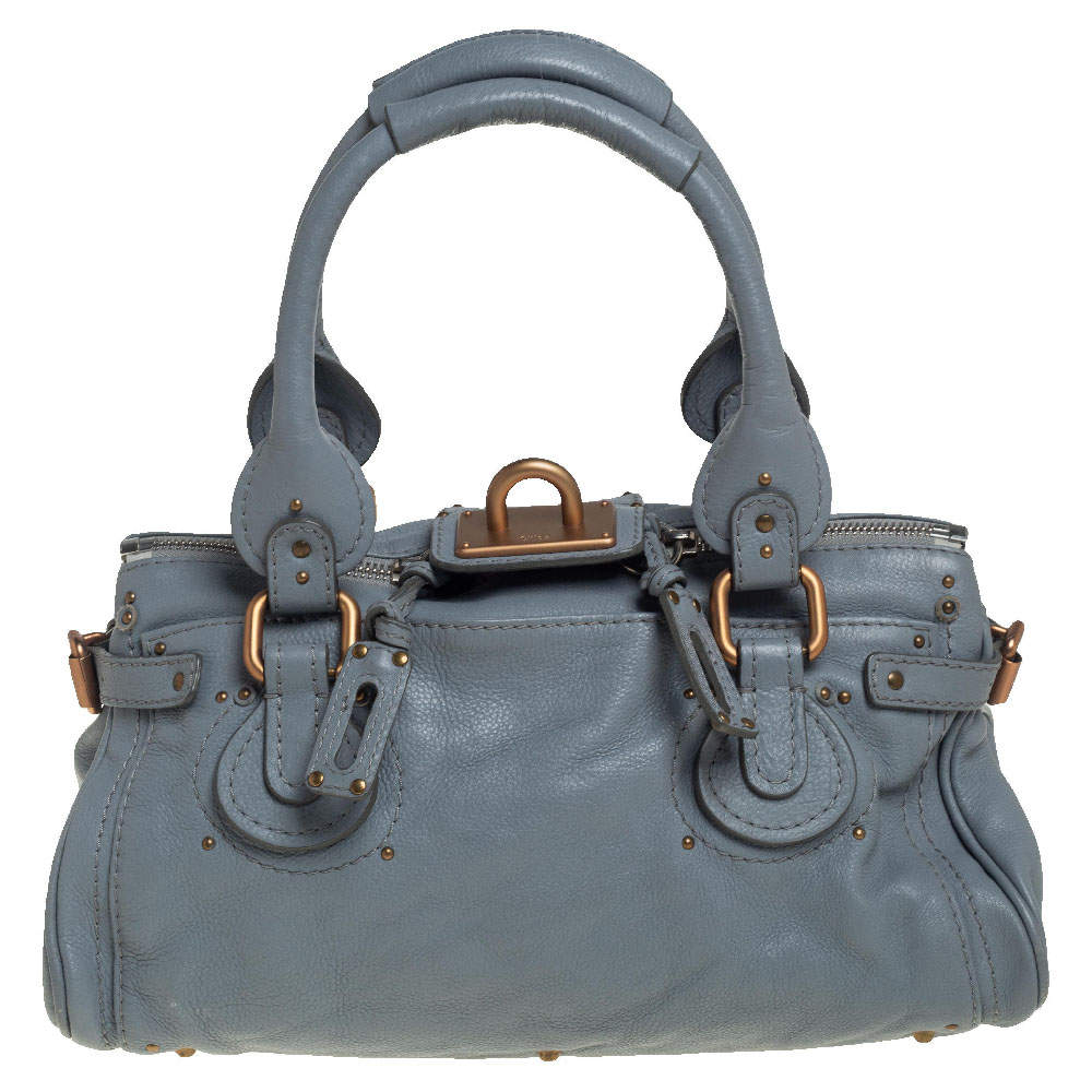 Pre Owned Chloé Grey Grained Leather Medium Paddington Satchel