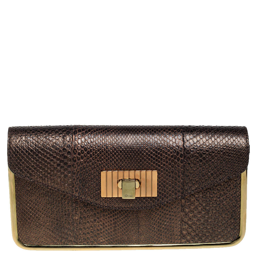Pre Owned Chloe Brown Python Sally Clutch
