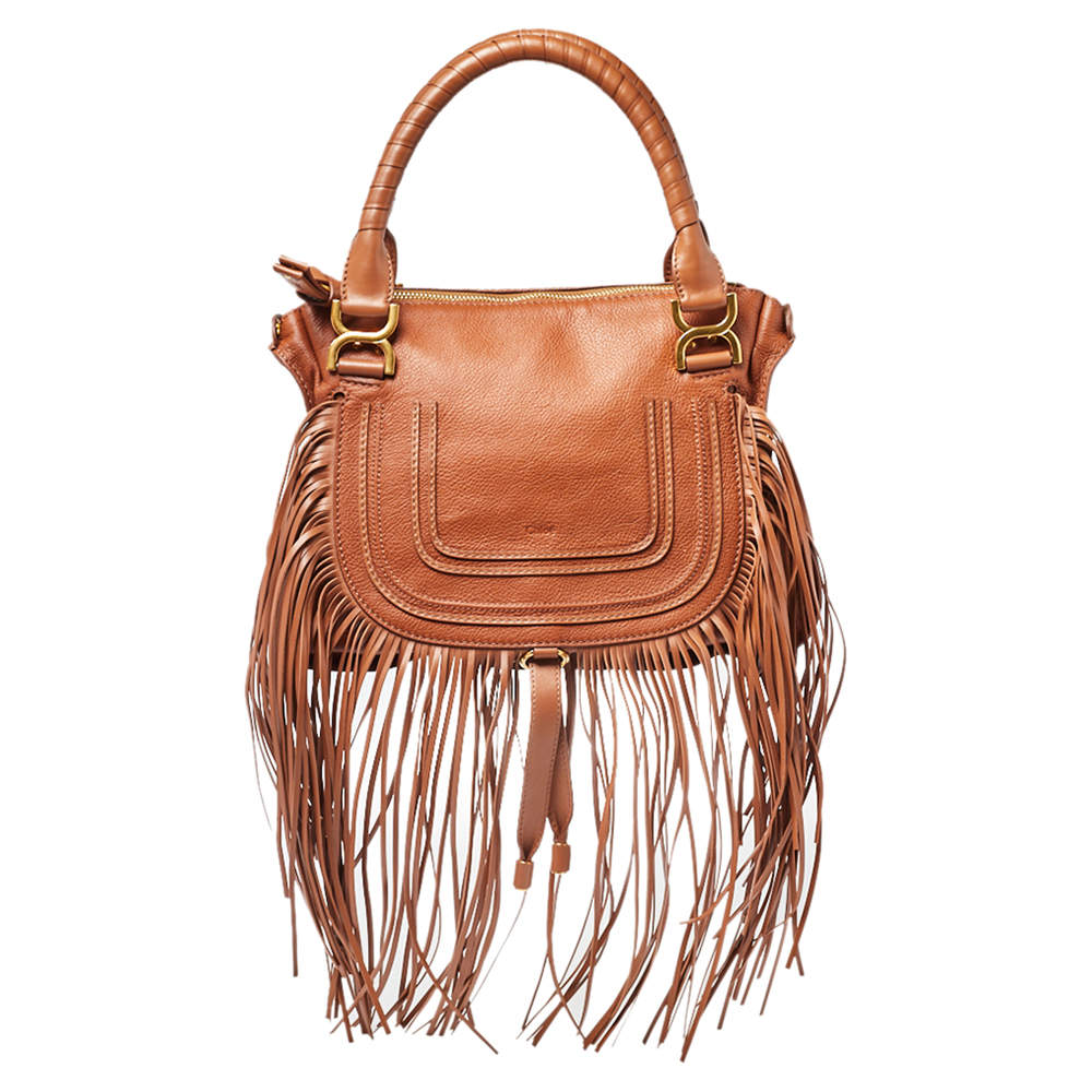 Chloe Brown Leather Medium Fringe Marcie Satchel