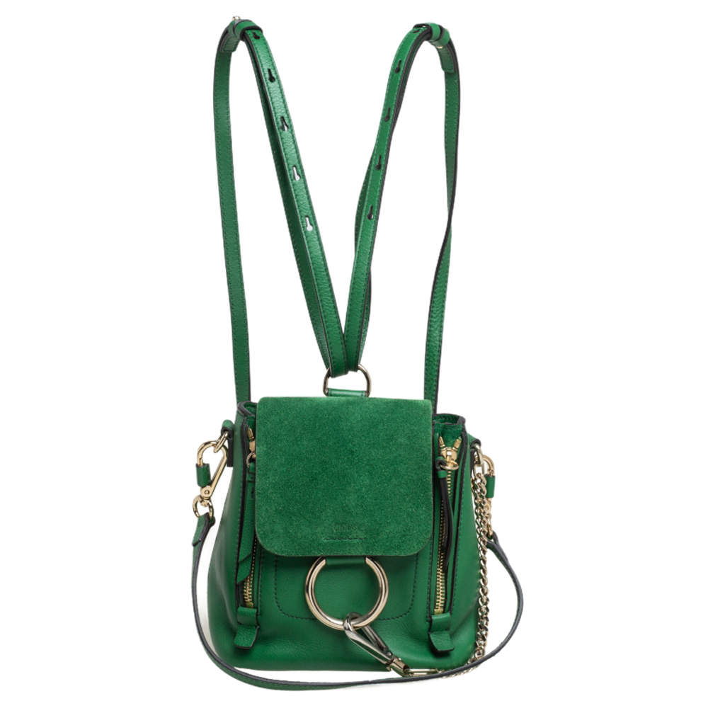Chloe Green Leather and Suede Mini Faye Daye Backpack