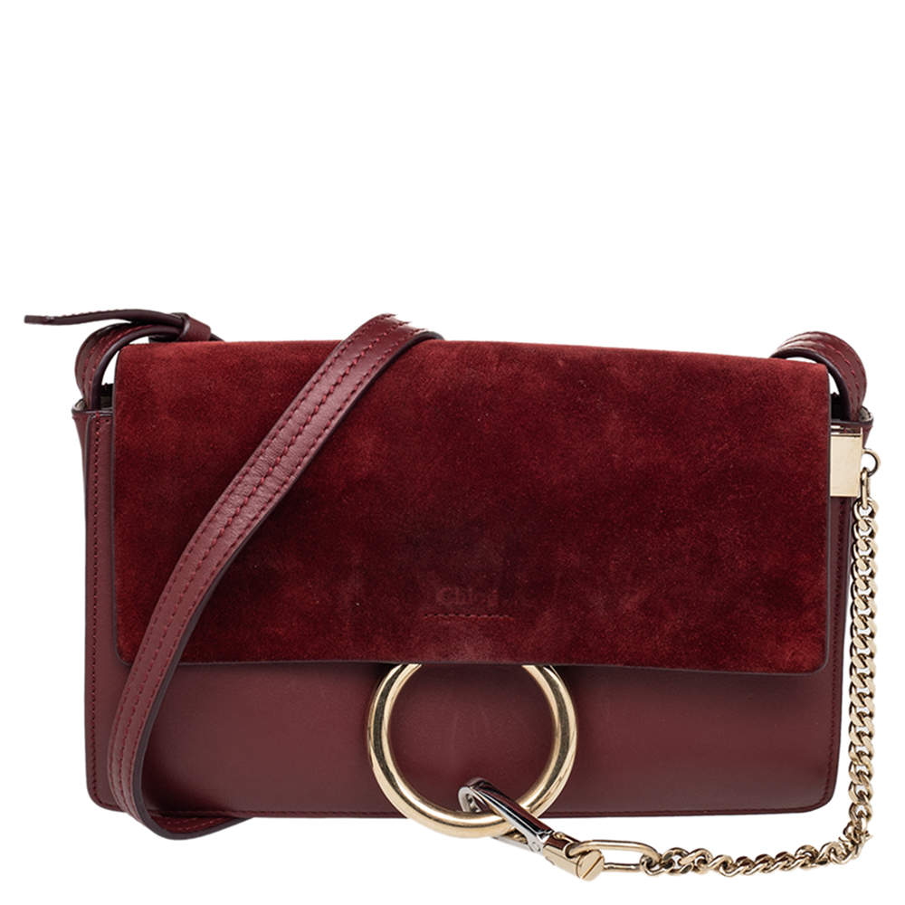  Chloe Burgundy Leather And Suede Small Faye Shoulder Bag