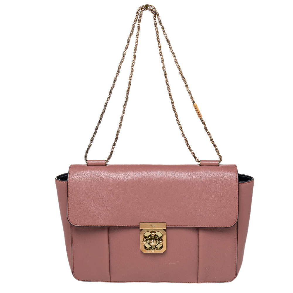 Pre Owned Chloe Old Rose Pink Leather Large Elsie Shoulder Bag