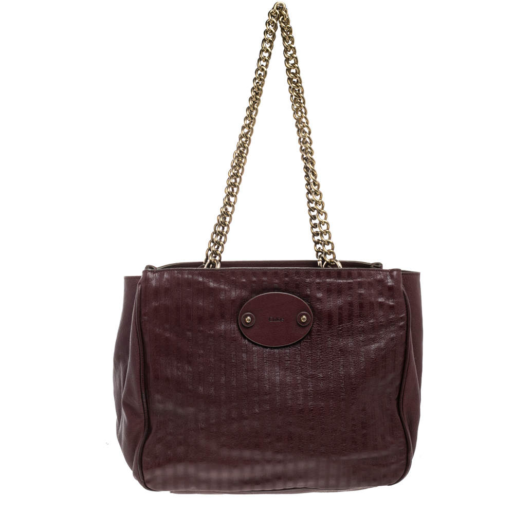 Pre Owned Chloe Burgundy Leather Chain Tote 