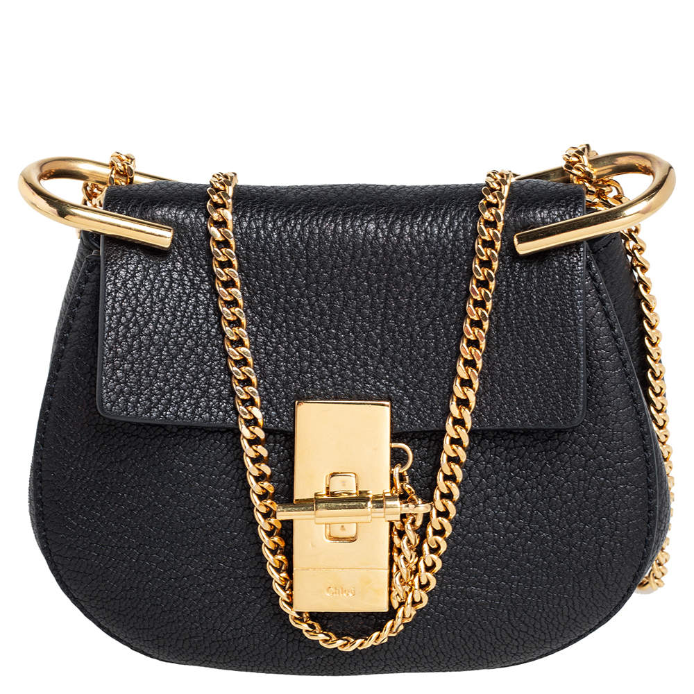 Pre Owned Chloe Black Grained Leather Nano Drew Shoulder Bag