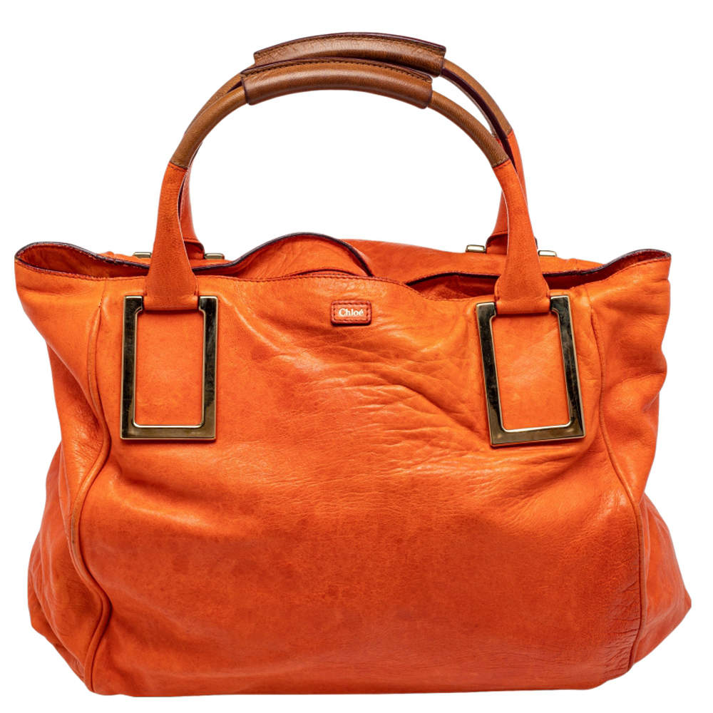 Pre Owned Chloe Orange Leather Large Ethel Tote