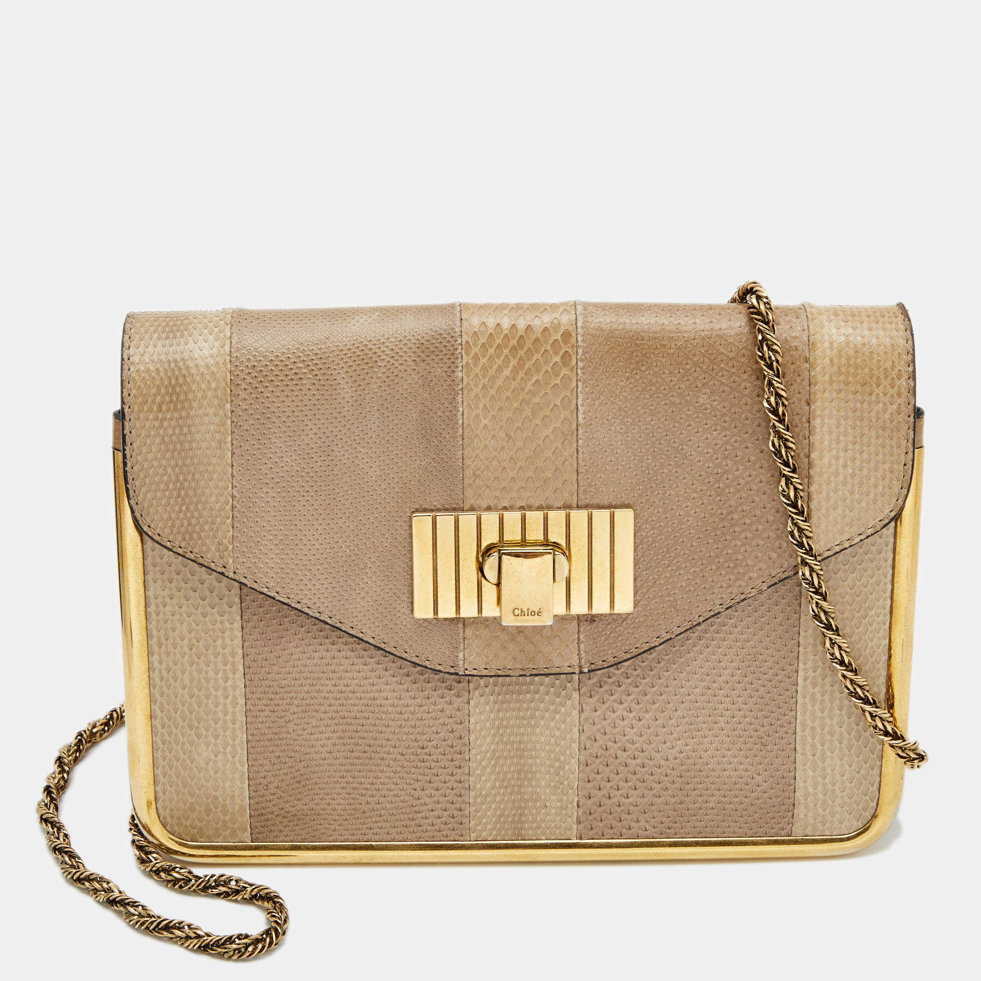 Pre Owned Chloe Beige Ayers and Karung Sally Shoulder Bag