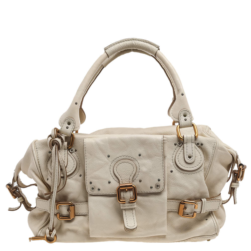 Pre Owned Chloe Off-White Leather Front Pocket Paddington Satchel
