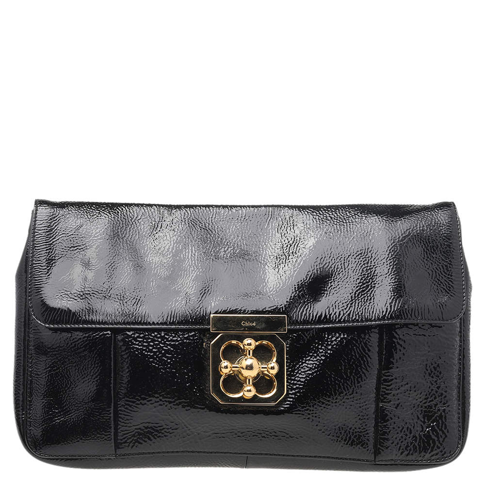 Pre Owned Chloe Black Patent Leather Elsie Clutch