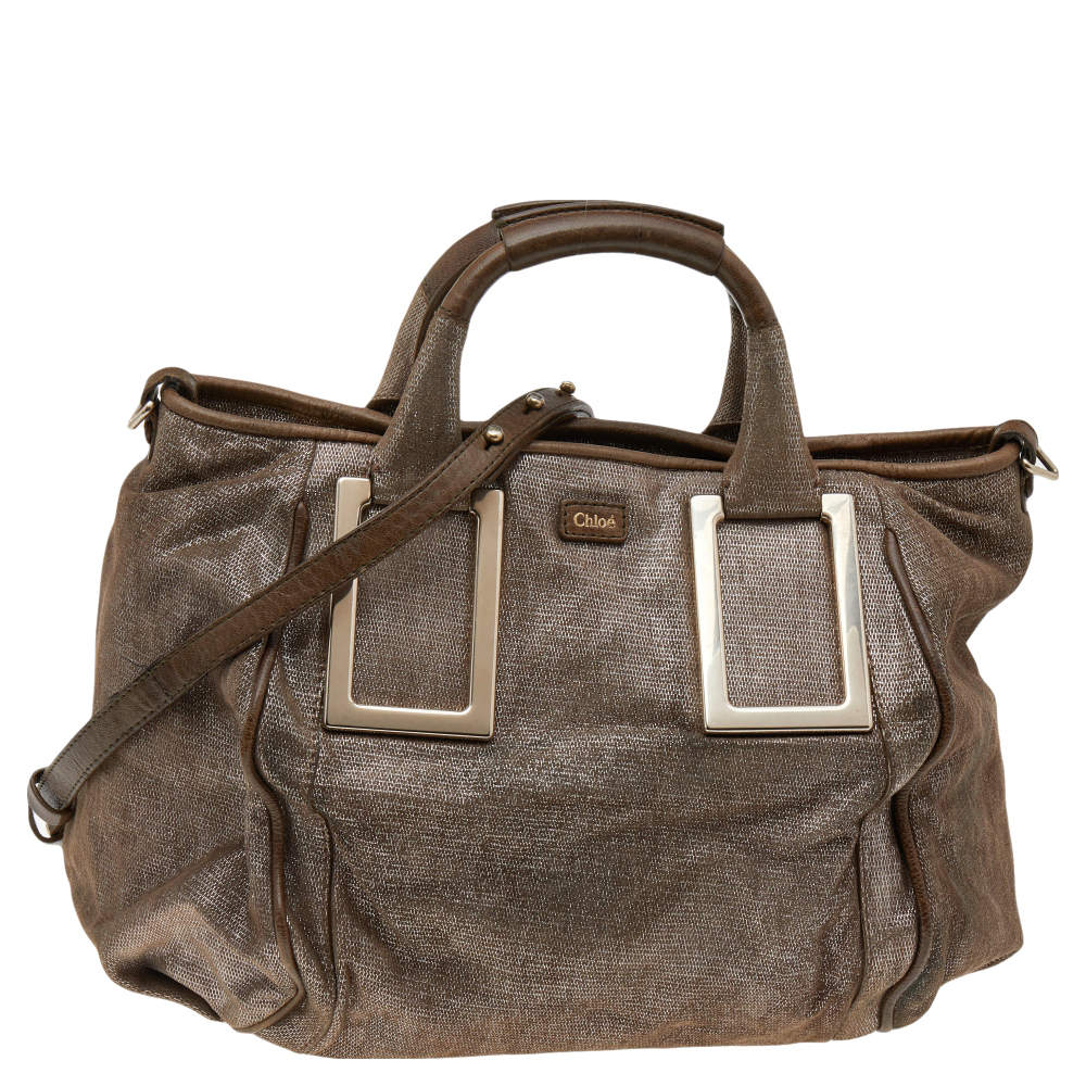 Chloe Beige Shimmering Suede Medium Ethel Satchel