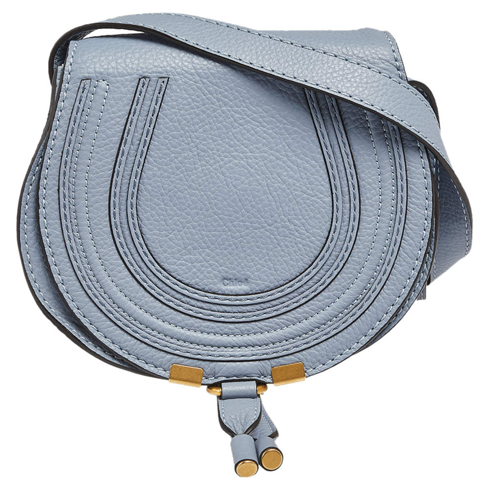 مملوكة مسبقًا Chloe Stone Blue Leather Mini Marcie Crossbody Bag