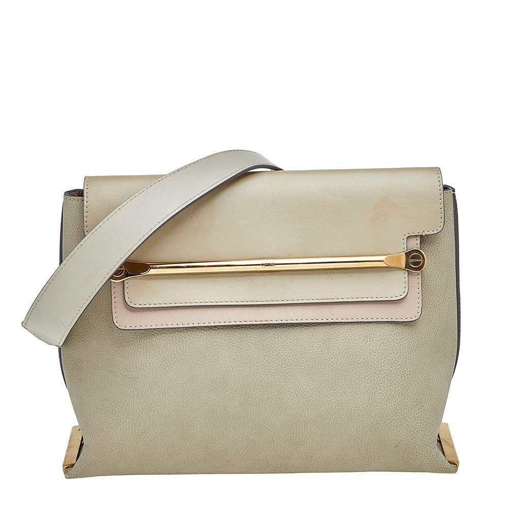 Chloe Green/Beige Leather Medium Clare Shoulder Bag