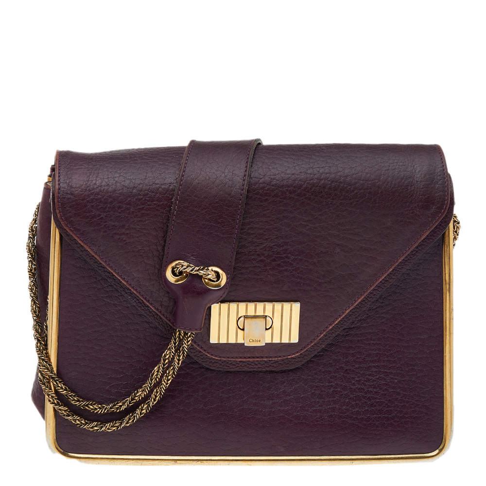 Pre Owned Chloe Purple Leather Sally Medium Shoulder Bag